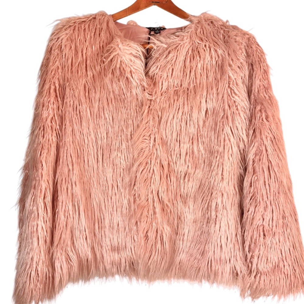 NWT Baby Pink Faux Fur Jacket Hollywood Glam Y2K Luxury J.NNA Medium